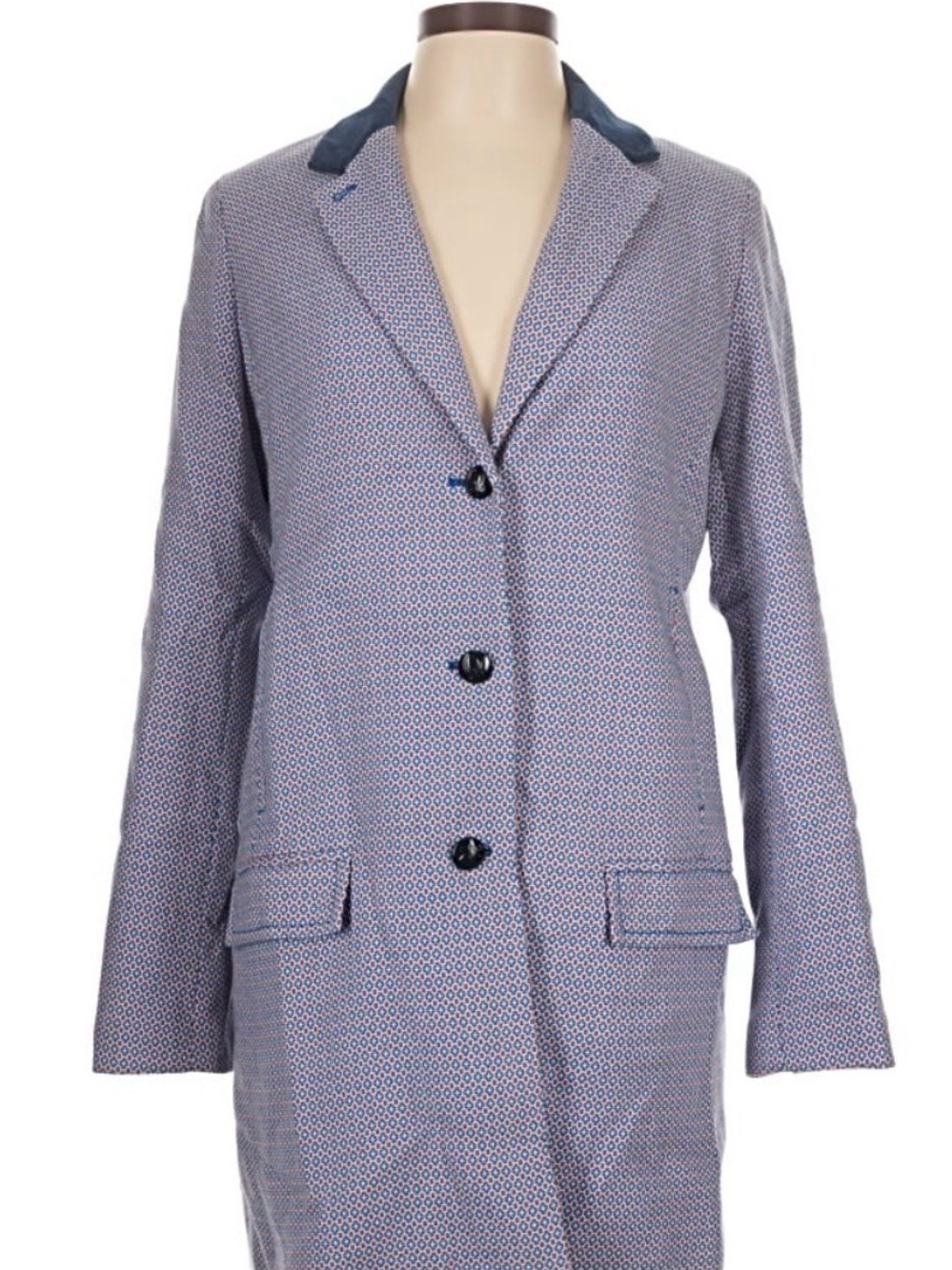 QMack Blue Patterned Single-Breasted Blazer Coat